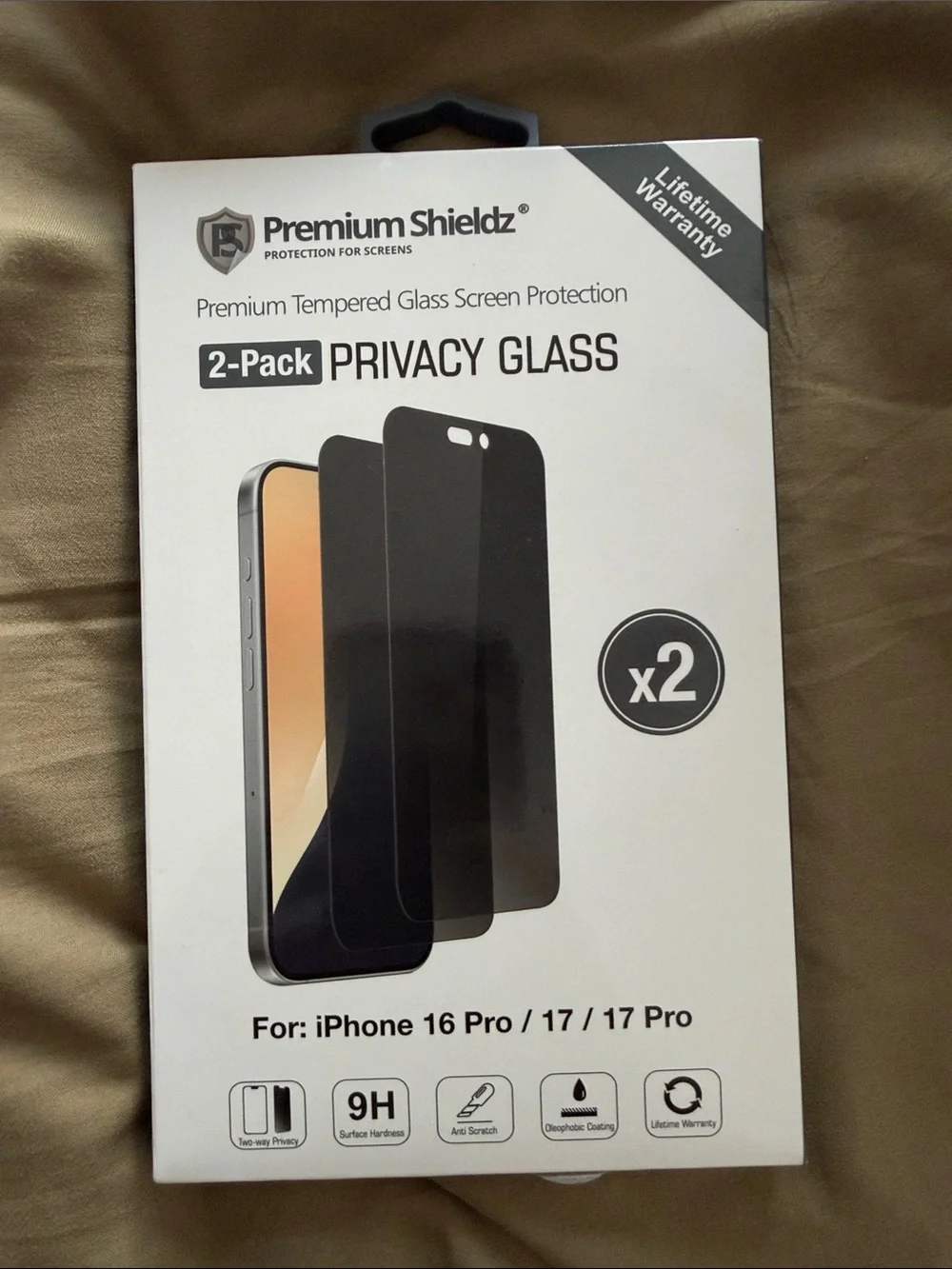 Privacy Glass Screen Protector for iPhone 16 Pro / 17 / 17 Pro - Black (2-Pack)